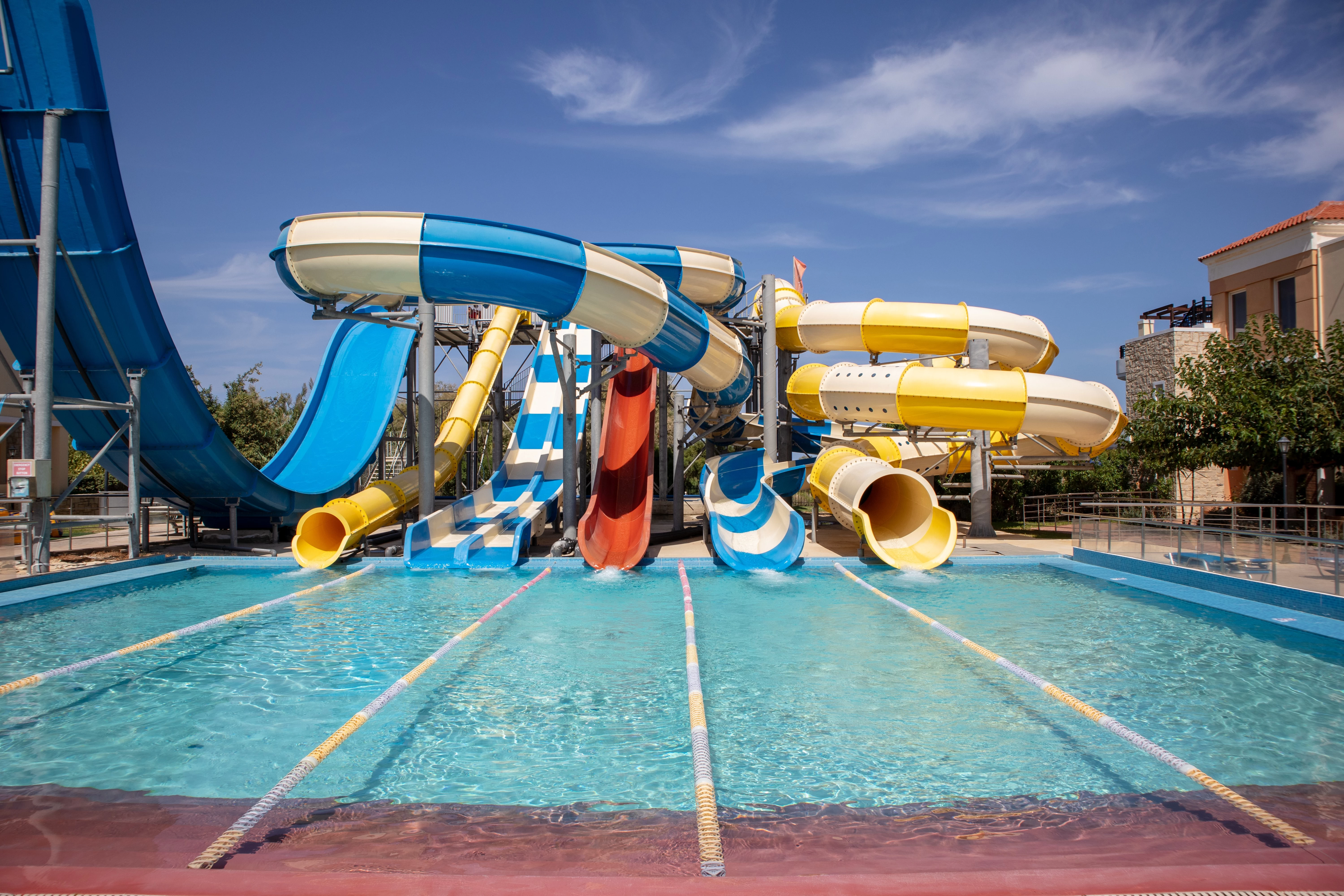 Four tunnel slides at an empty waterpark in Southwest Florida