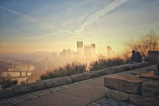 image of couple watching sunset in Pittsburgh PA