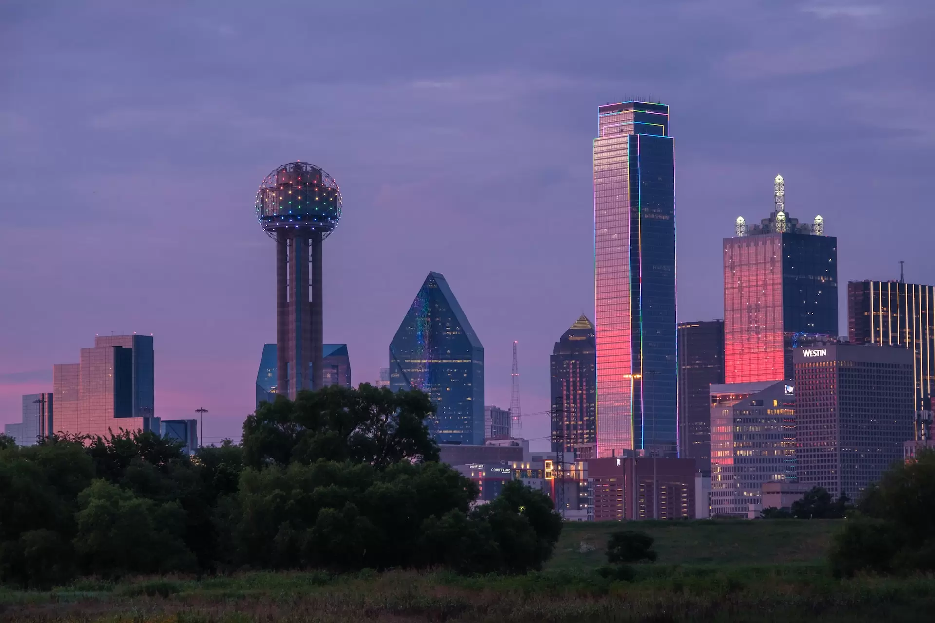 Close up of Dallas Skyline at sunset