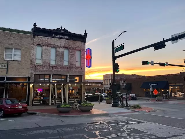 Sunset in the town of Denton, TX